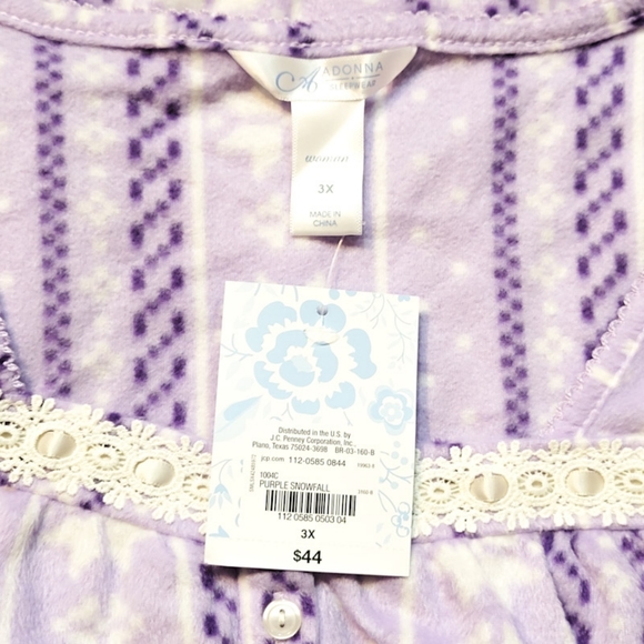 Adonna Purple and White Striped Fleece Long Sleeve Nightgown Women's Size 3X - Picture 5 of 10